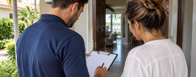 A moving consultant reviewing details with a homeowner
