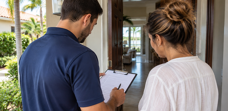 A moving consultant reviewing a checklist with a homeowner