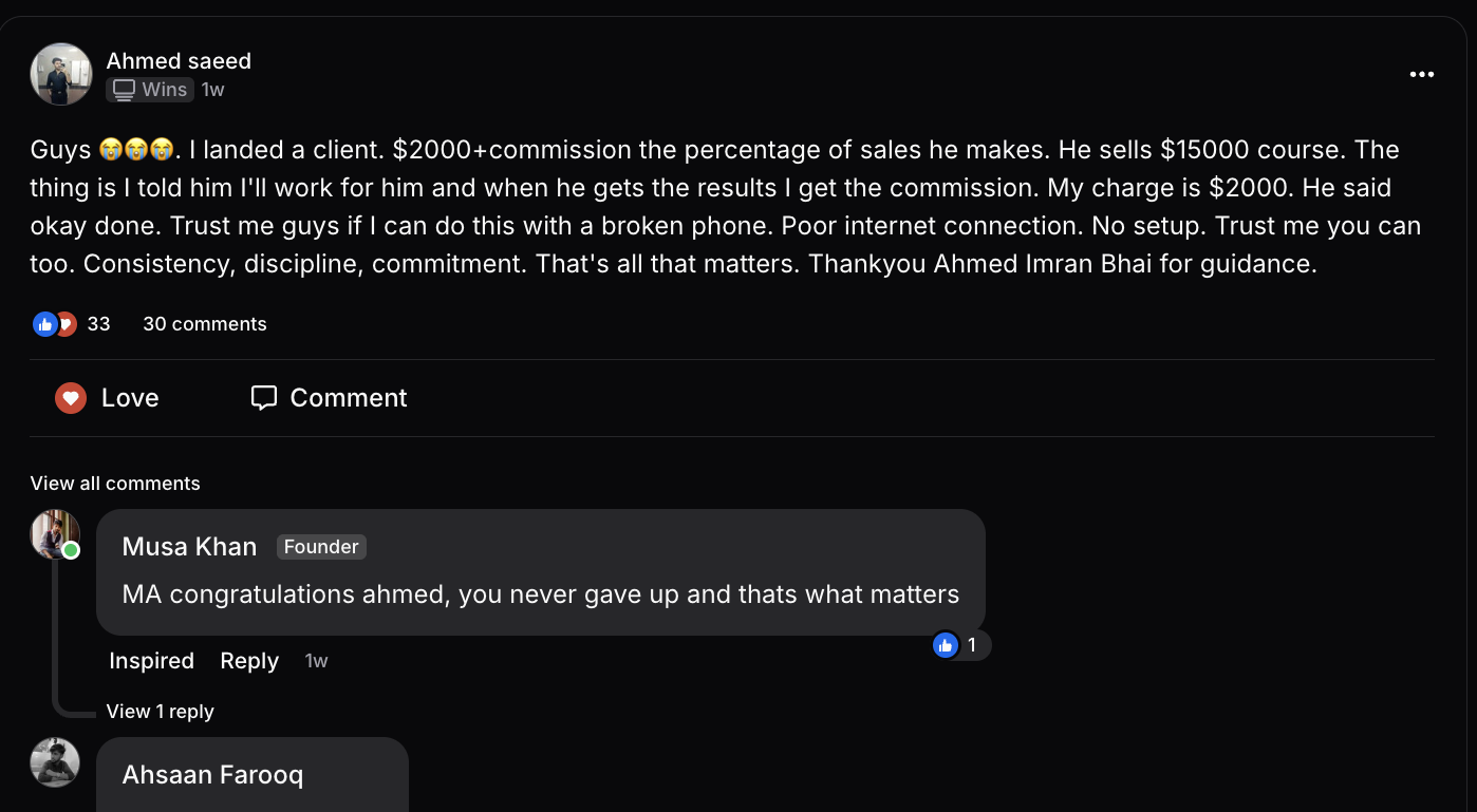 Ahmed Saeed — $2,000 plus commission client landed