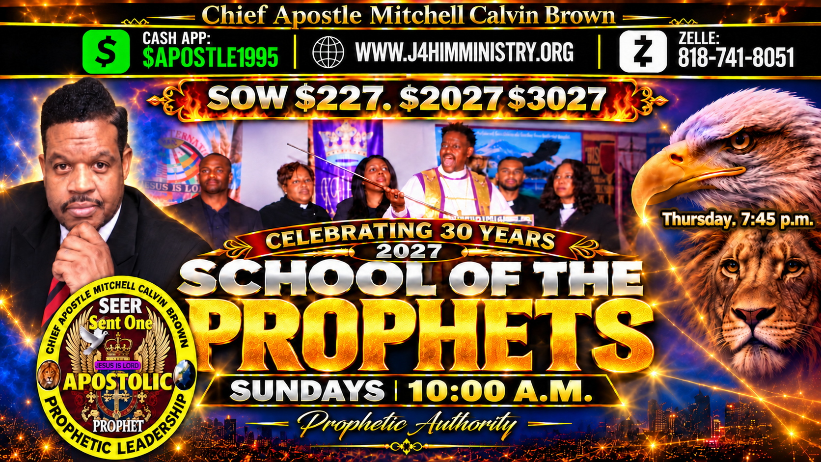 School of the Prophets Sundays 10:00 A.M. with Chief Apostle Mitchell Calvin Brown