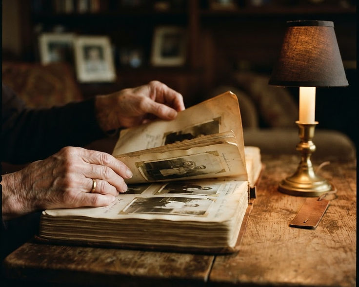 Hands turning the pages of a family photo album