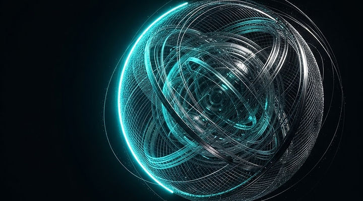 Abstract technology architecture illustration with cyan light connections