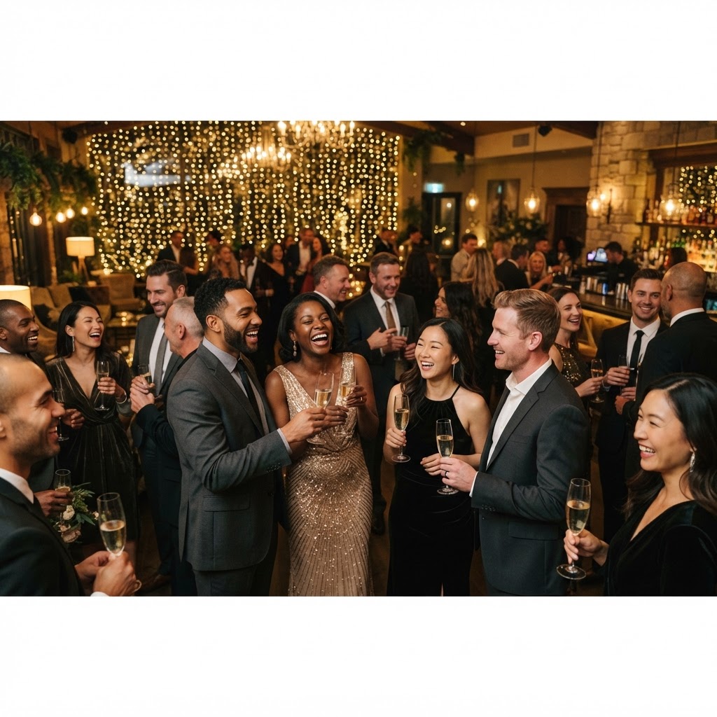 Guests celebrating at a beautiful evening event