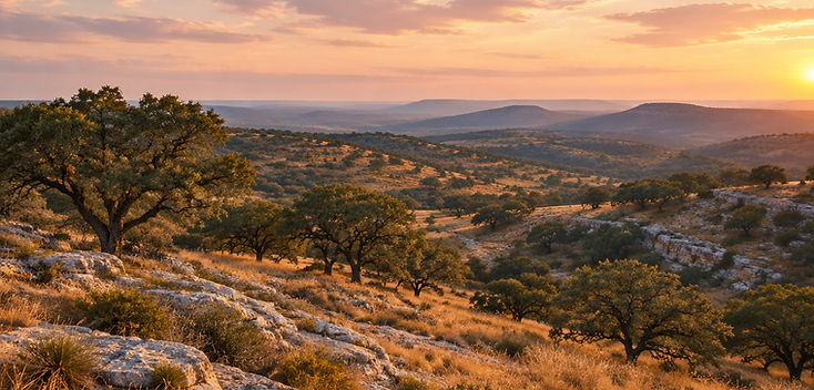 Texas Hill Country landscape at golden hour