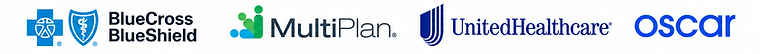 Blue Cross Blue Shield, MultiPlan, UnitedHealthcare and Oscar logos