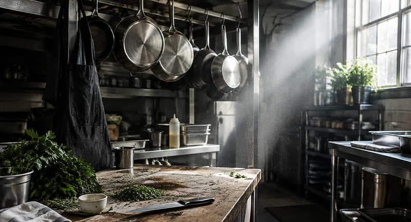 A professional kitchen during service