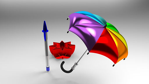 Pen, holder and umbrella
