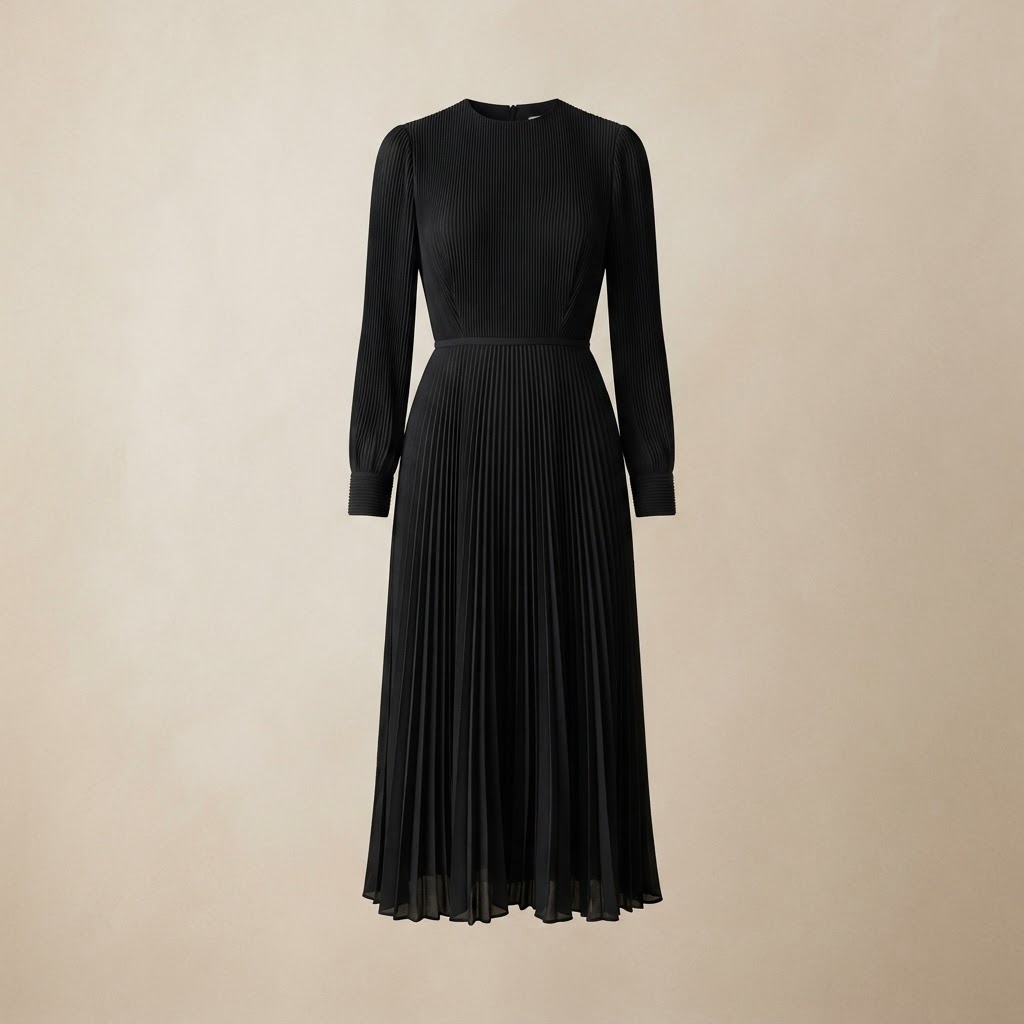 Amélie Pleated Midi Dress in Ink