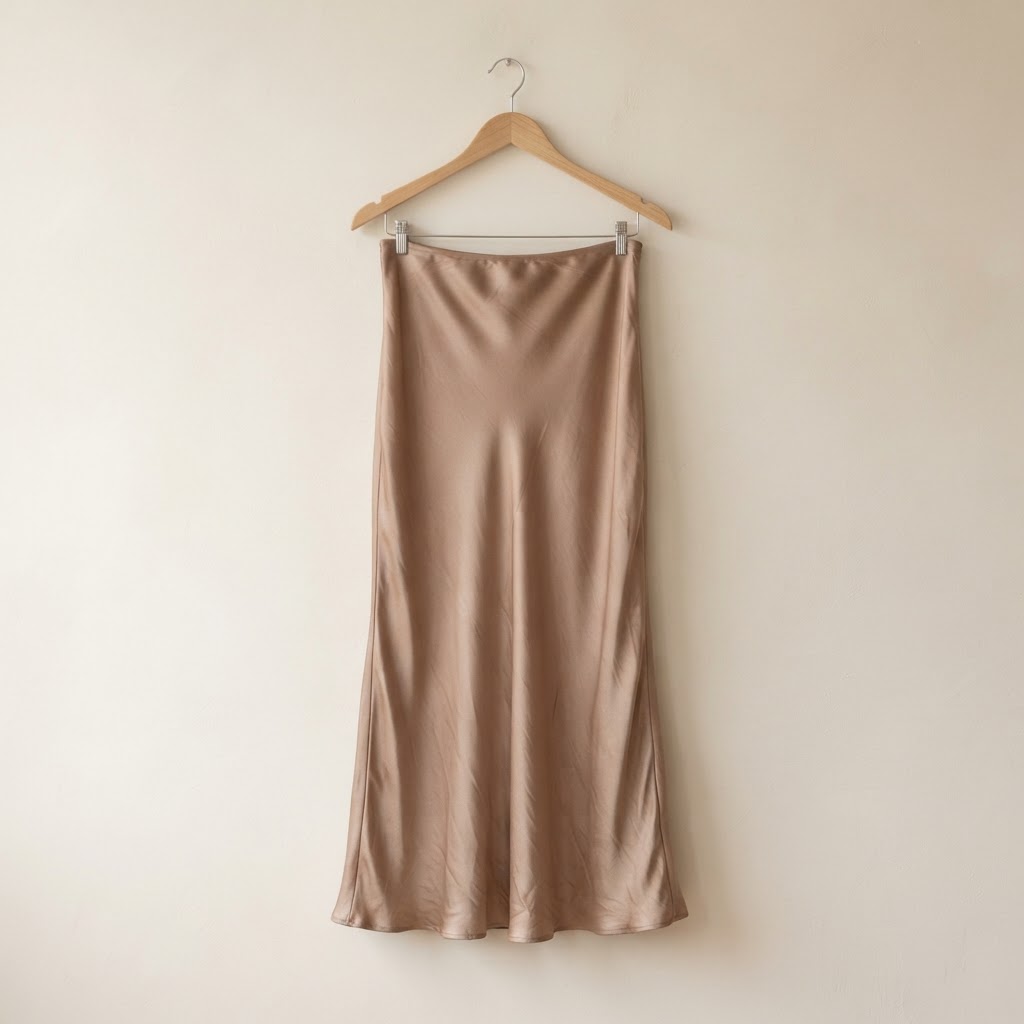 Coralie Satin Midi Skirt in Clay