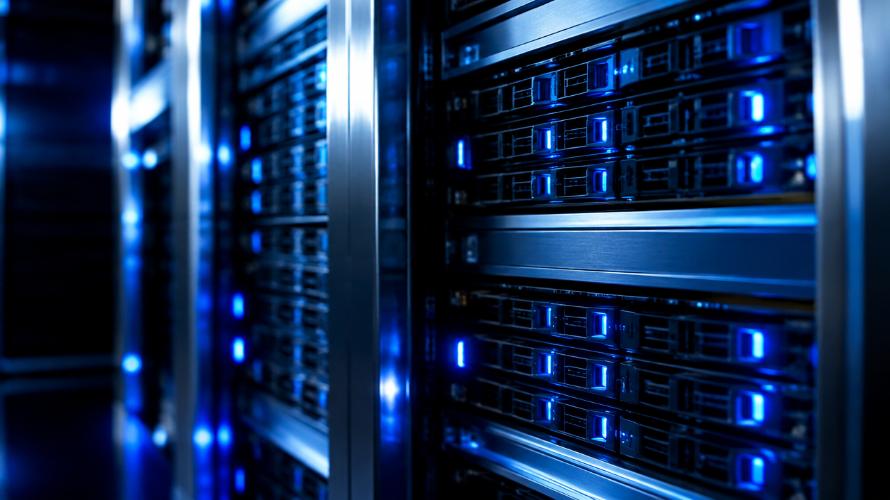 Server hardware with blue lighting