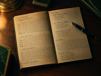 Strategy notebook and fountain pen