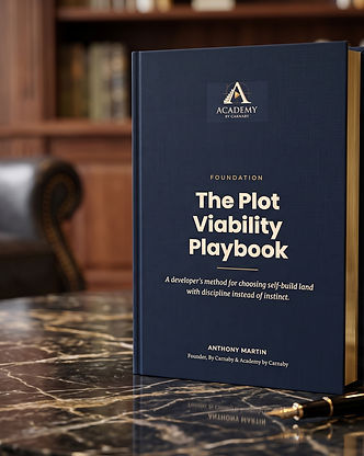 The Plot Viability Playbook hardcover book standing on a marble table