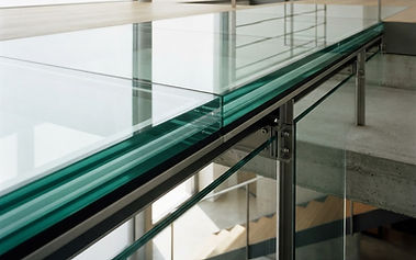 Walk-on glass floor over a basement family room
