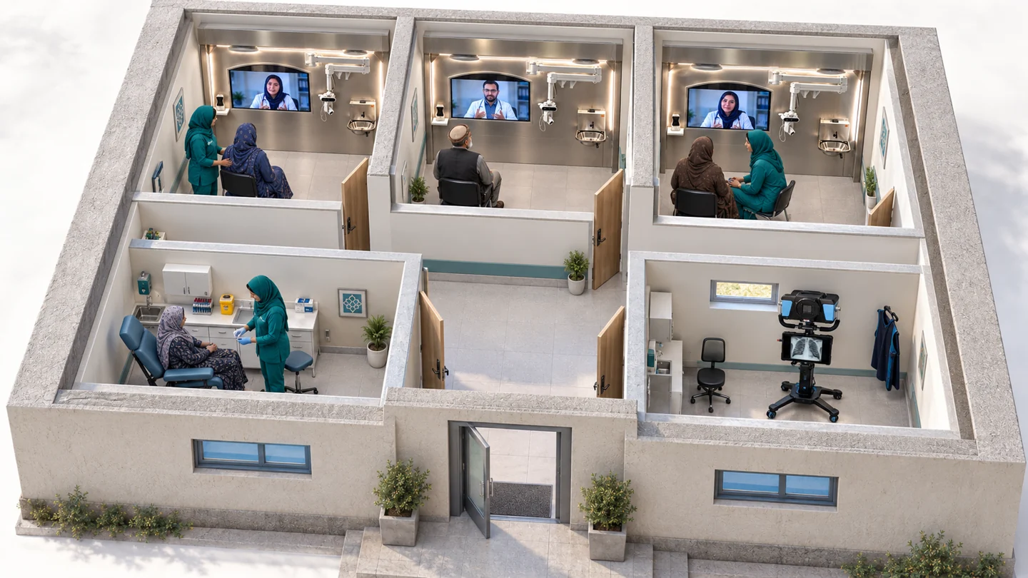 Illustrative multi-room MediBay clinic layout
