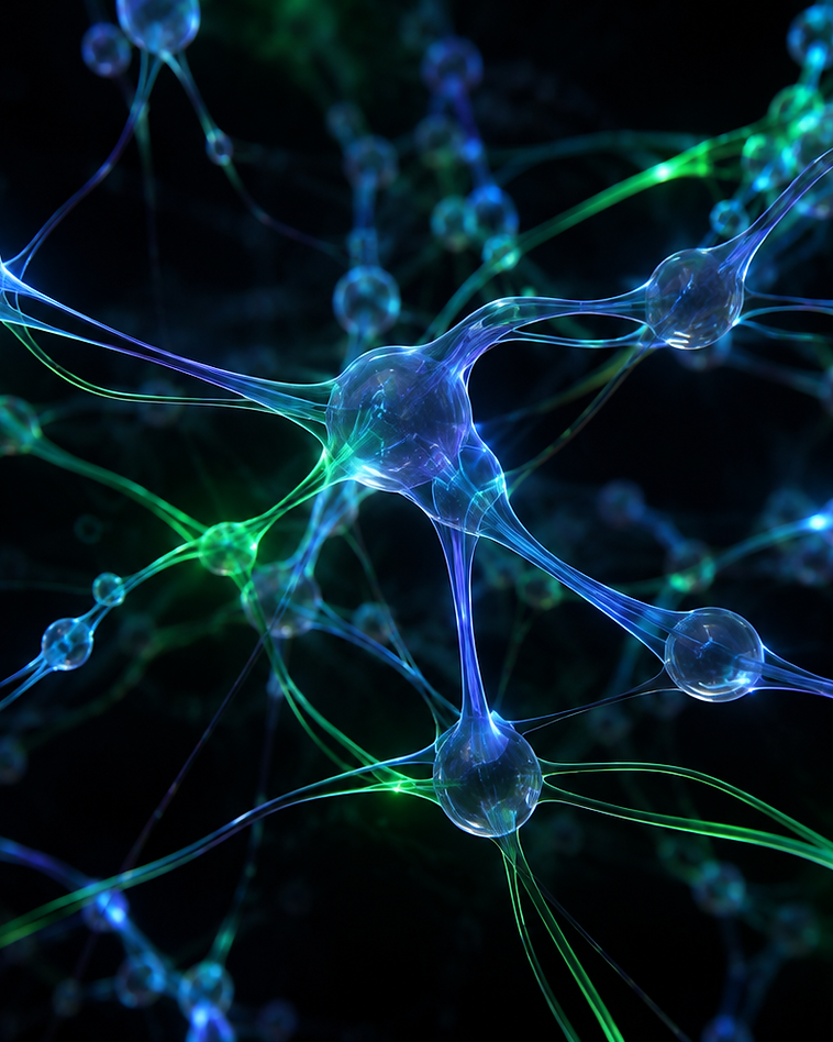 Glowing glass neural network representing AI systems