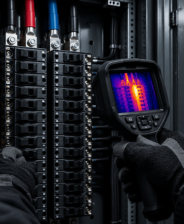 Inspeção termográfica em quadro elétrico industrial