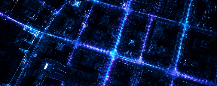 Stylised city night grid seen from altitude