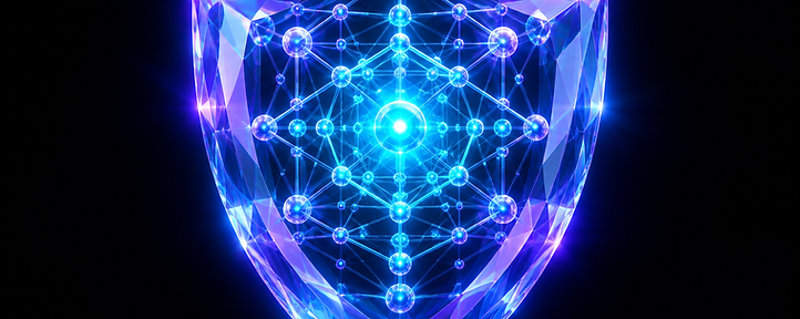 Abstract crystalline shield of light protecting a lattice of nodes