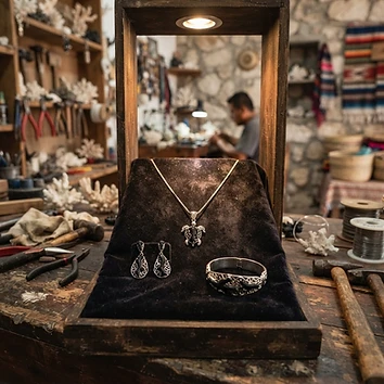 Joyería de coral negro y plata