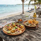 Tacos de pescado y ceviche del día