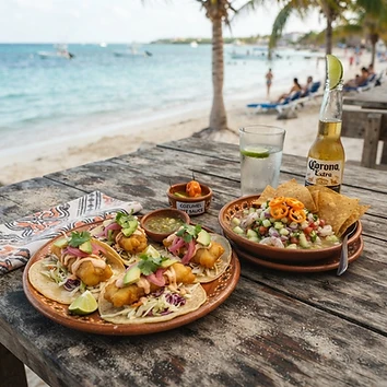 Tacos de pescado y ceviche del día