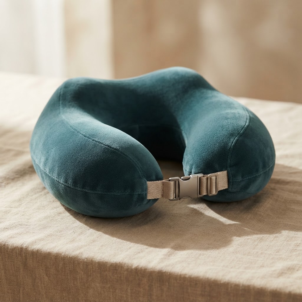 Memory Foam Travel Pillow in Deep Teal Velour