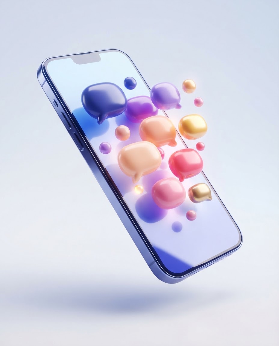 Phone with colorful chat bubbles