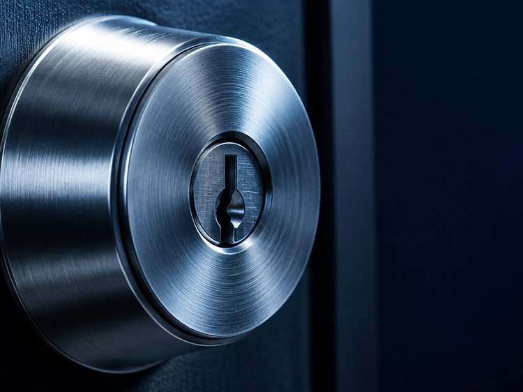 High-security deadbolt fitted to a residential door