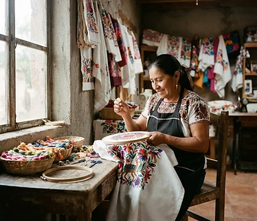 Bordadora trabajando en su taller doméstico