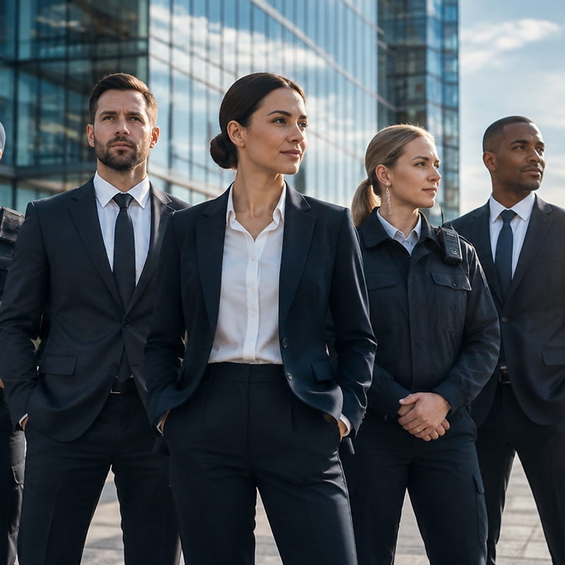 Team von ESS Mitarbeitenden vor einem modernen Bürogebäude