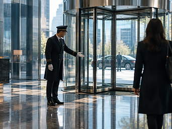 Concierge im Eingangsbereich eines modernen Gebäudes