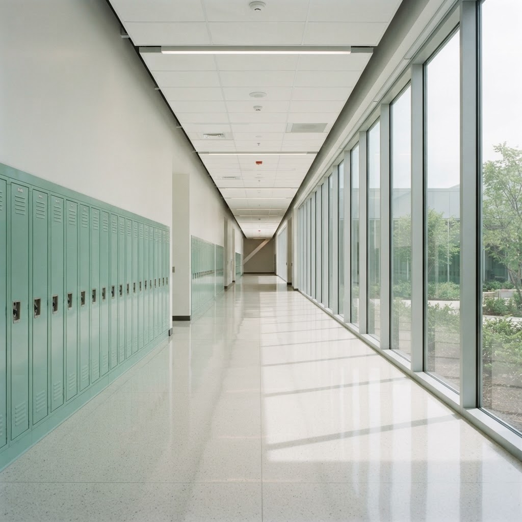 A clean school corridor before the start of the day