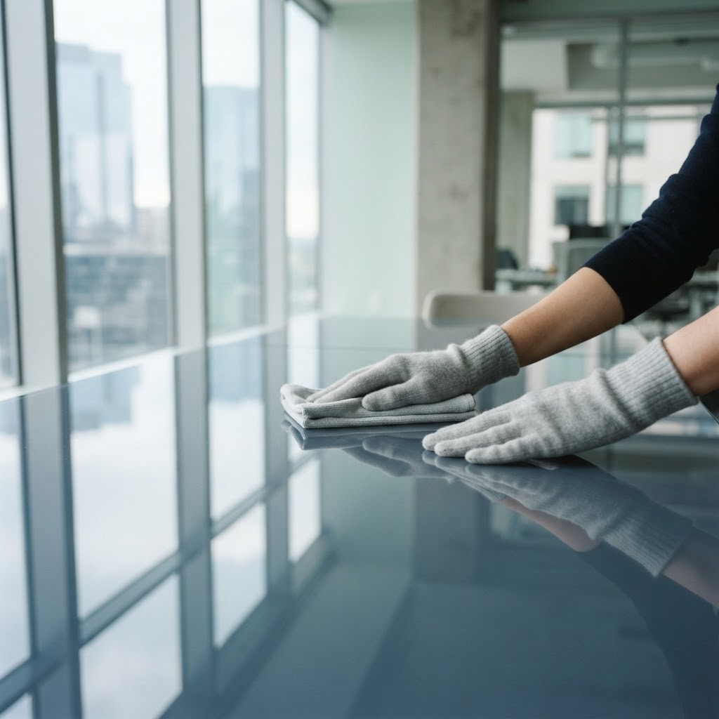 Close detail of a polished surface in a commercial interior