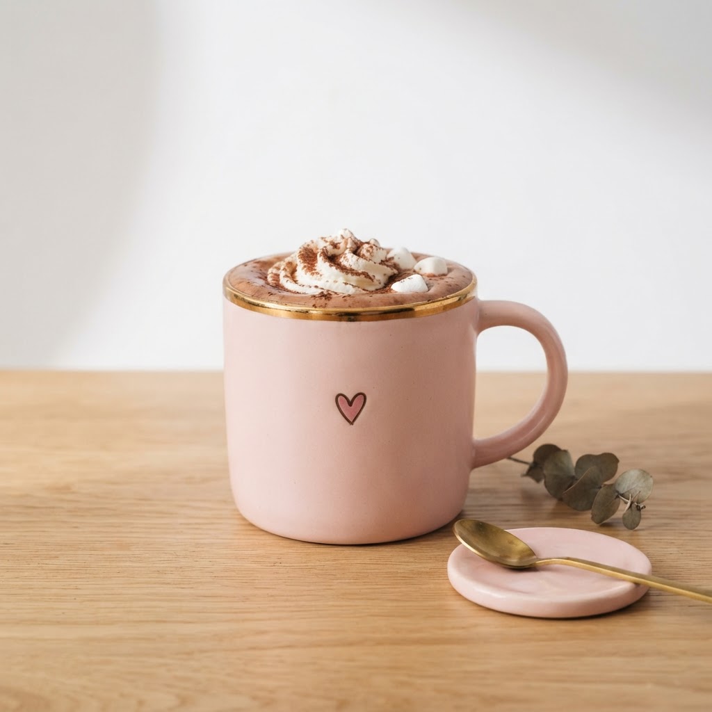 Taza rosa con corazón