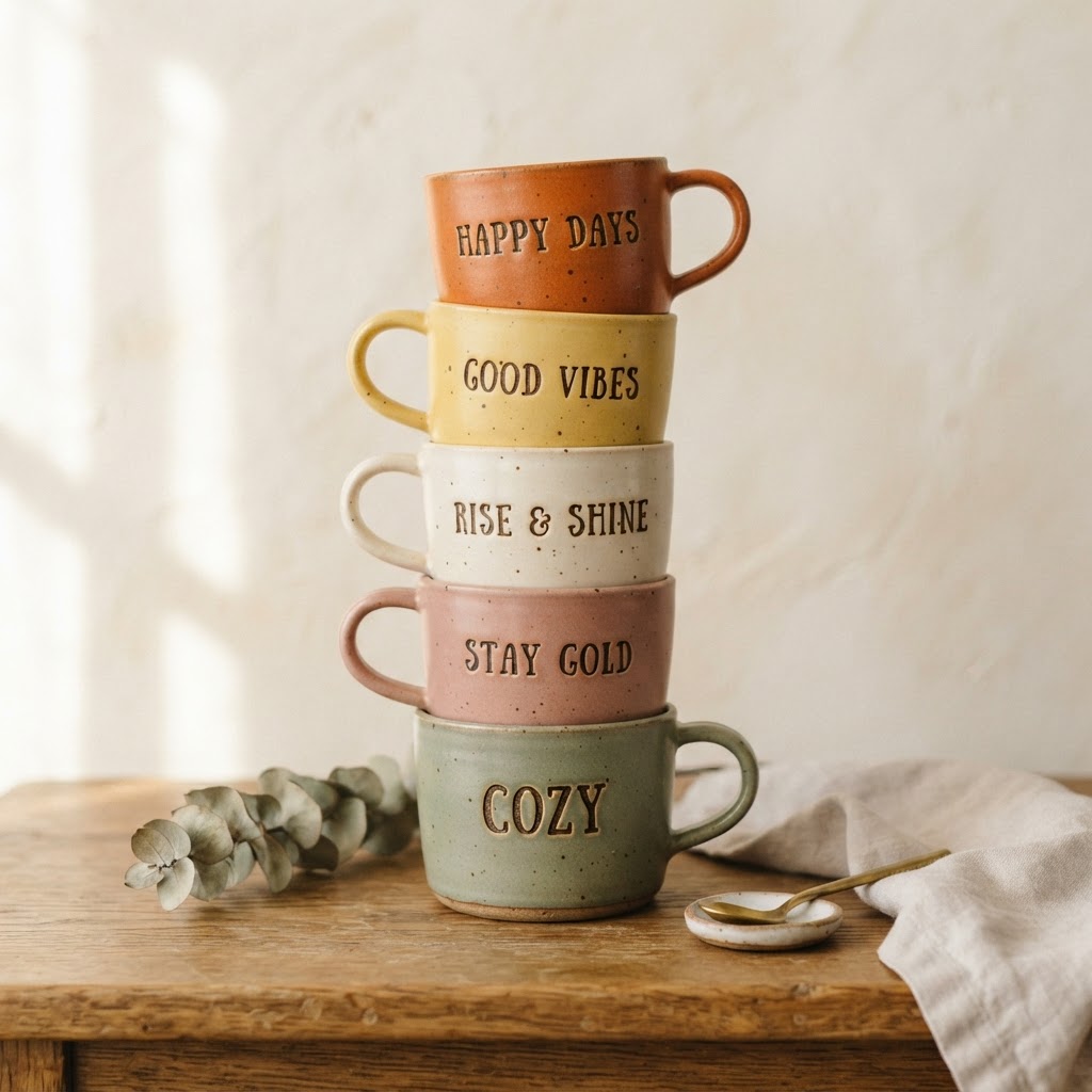 Taza de colores con palabra grabada