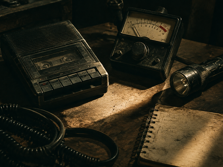 Investigation instruments laid out on a workbench