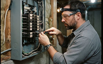 Electrician tightening a breaker connection inside an open residential electrical panel in Calgary