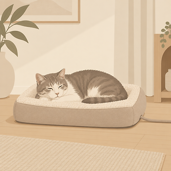 Heated cat bed with a chew-resistant cord