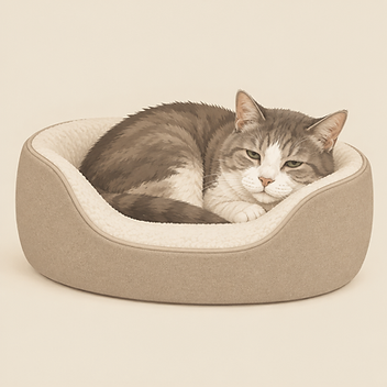 Contoured cat cushion with a low front