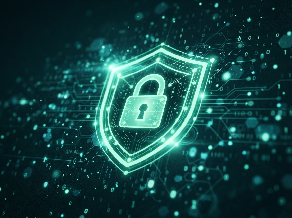 Digital shield representing protected personal data