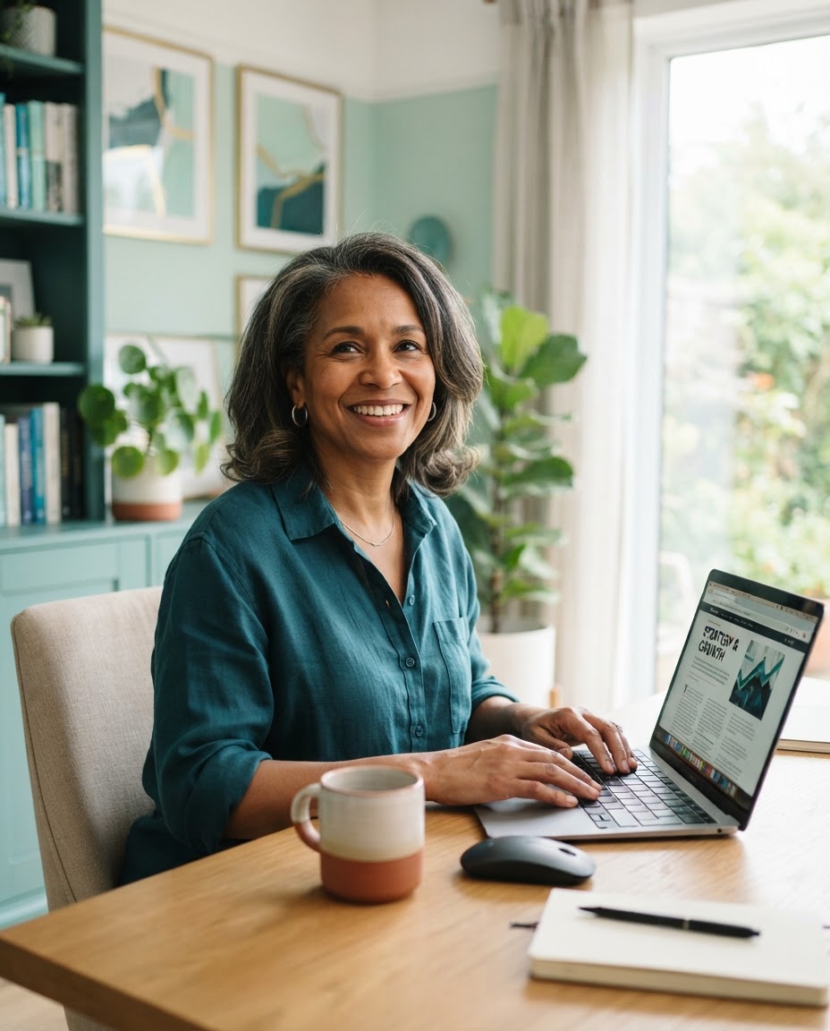 Woman checking her compensation eligibility on a laptop