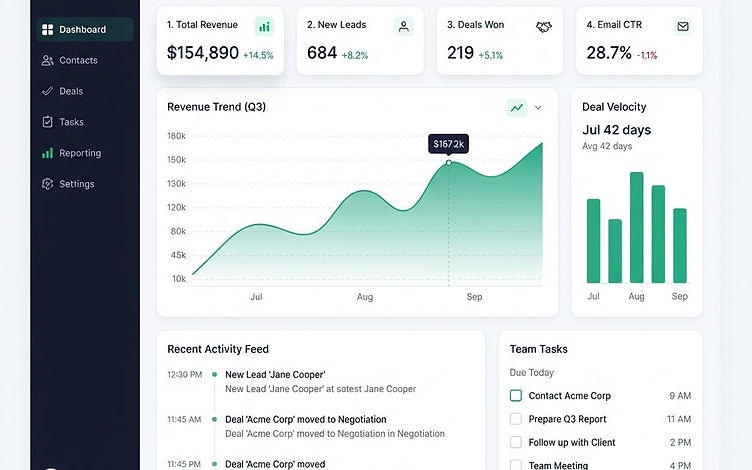 The LeadGem dashboard with pipeline value, lead and cost per lead cards