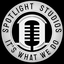 Spotlight Studios emblem — a studio microphone inside a metallic ring