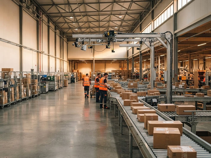 Sortation floor inside the Dallas parcel facility, where orders are routed for dispatch