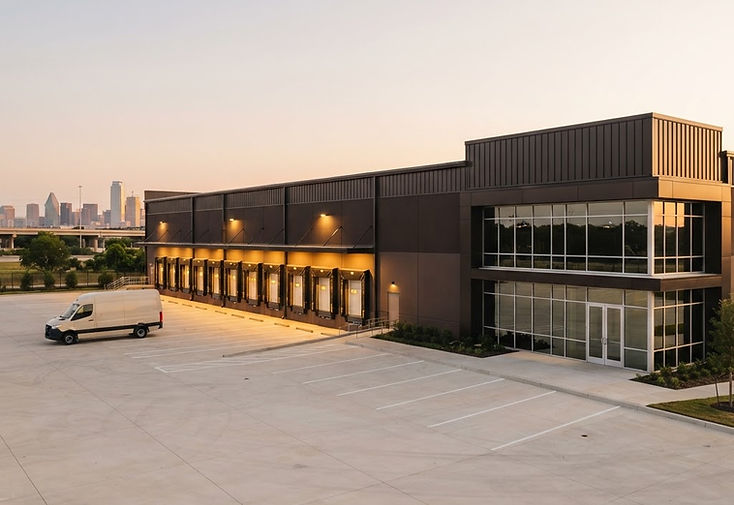 Orange Studio's central hub facility in Dallas, Texas at dusk