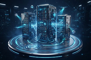 Enterprise server towers on an illuminated connected infrastructure platform