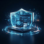 Luminous shield protecting a connected laptop, monitor, and smartphone