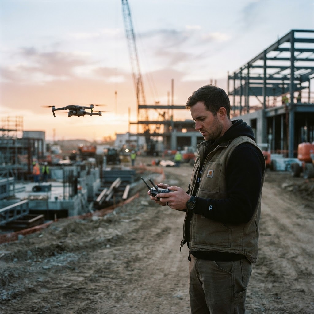 Licensed drone pilot flying a commercial site