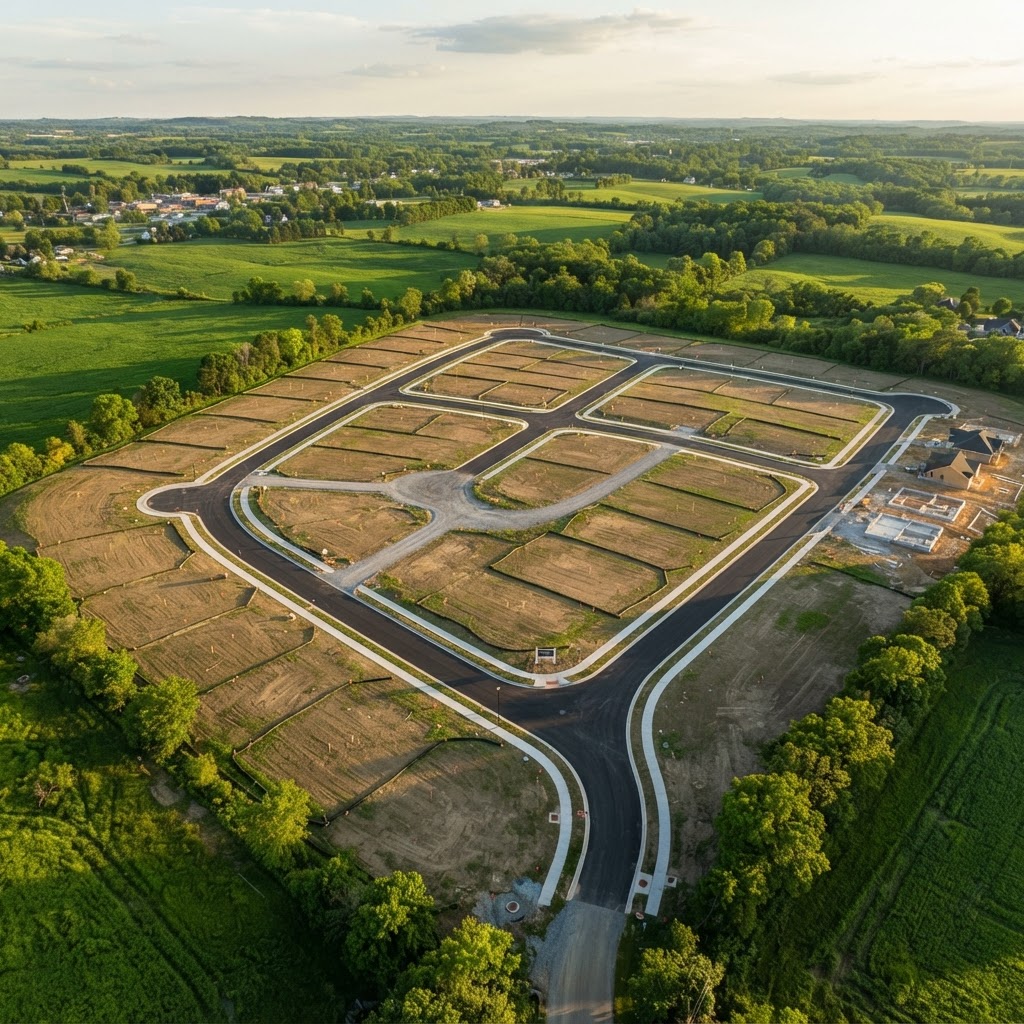 Aerial view of a new land development