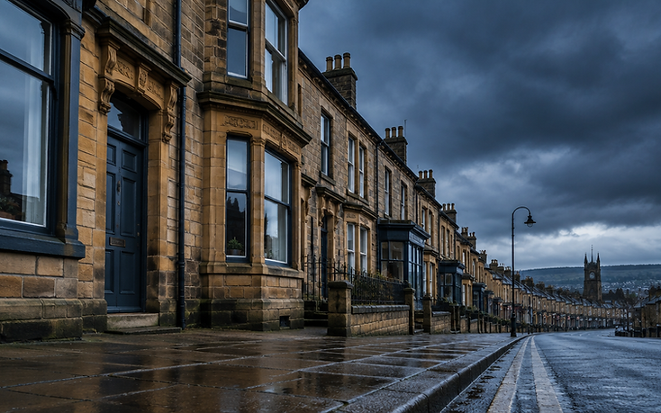 Victorian stone terraced houses in a West Yorkshire town centre